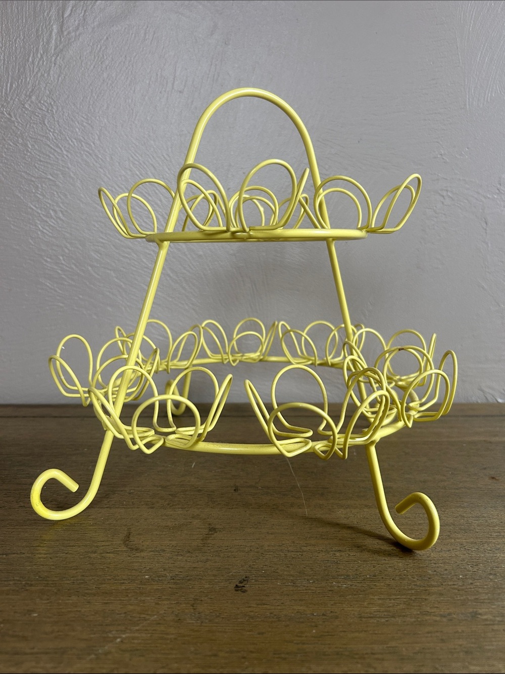 Vintage Yellow Rubber Coated Two-Tier Yellow Wire Cupcake or Dessert Stand.